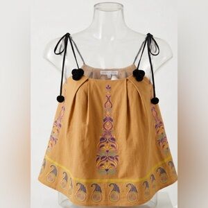 Endless Rose Boho Embroidered Paisley Babydoll Top - Size M - Tan/Camel